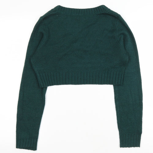 Divided Womens Green V-Neck Acrylic Pullover Jumper Size S