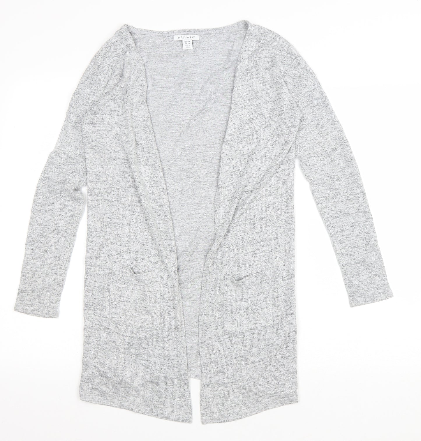 Primark Girls Grey V-Neck Viscose Cardigan Jumper Size 11-12 Years Tie