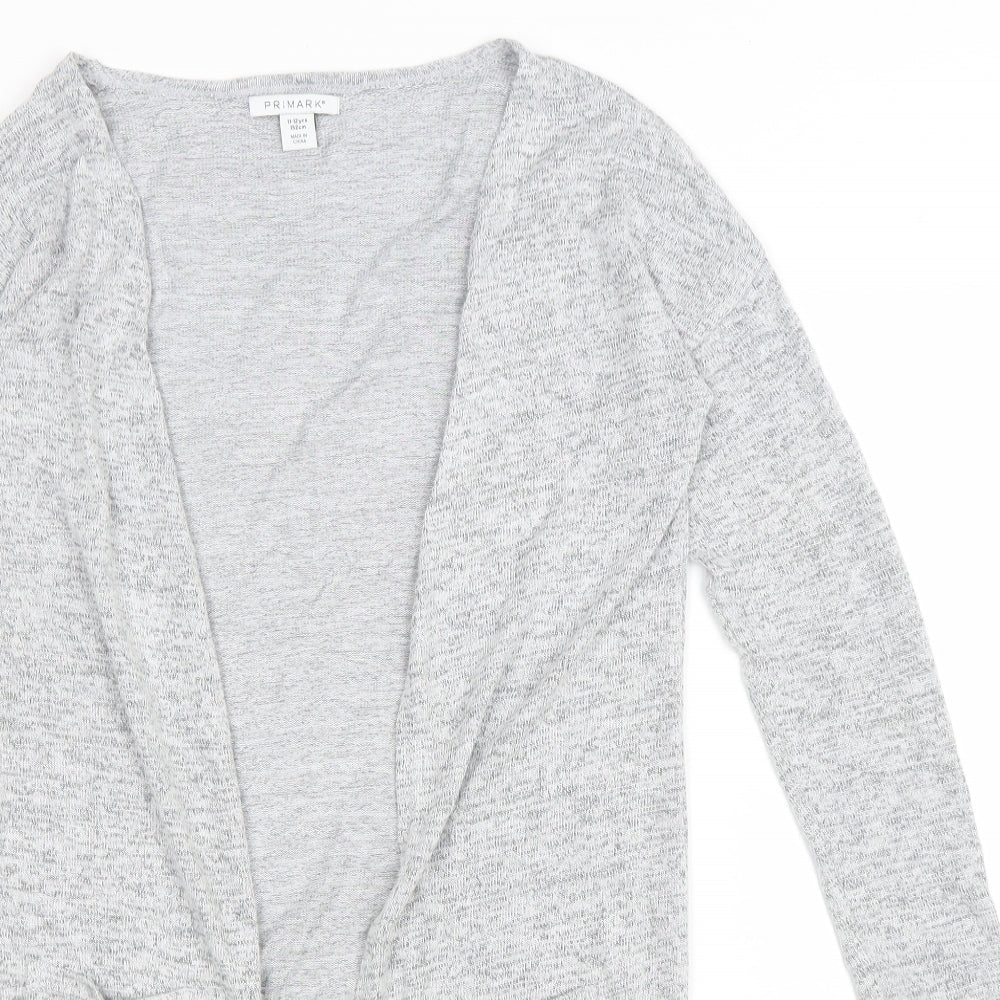 Primark Girls Grey V-Neck Viscose Cardigan Jumper Size 11-12 Years Tie