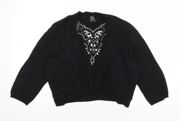 89th & Madison Womens Black V-Neck Cotton Cardigan Jumper Size XL
