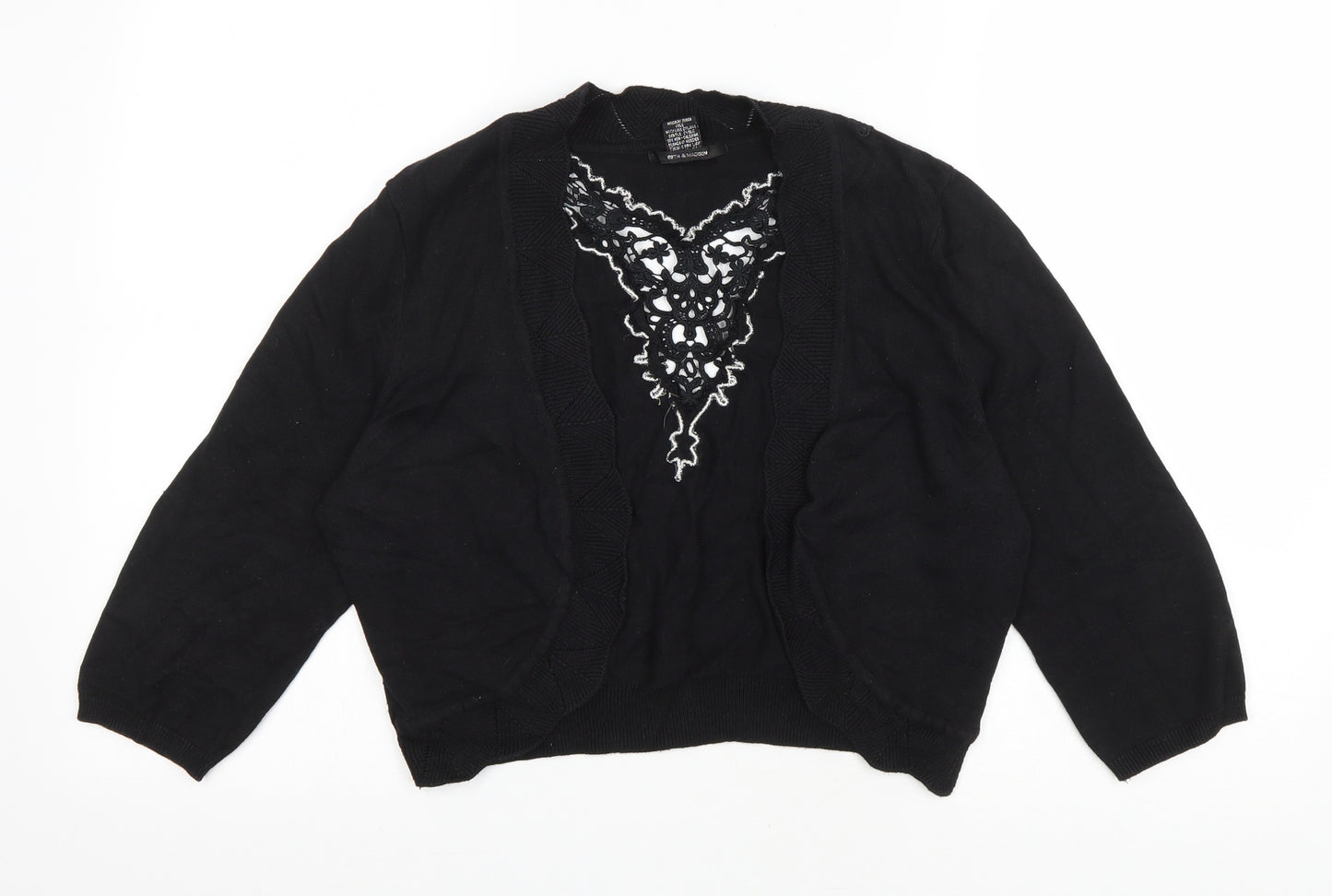 89th & Madison Womens Black V-Neck Cotton Cardigan Jumper Size XL