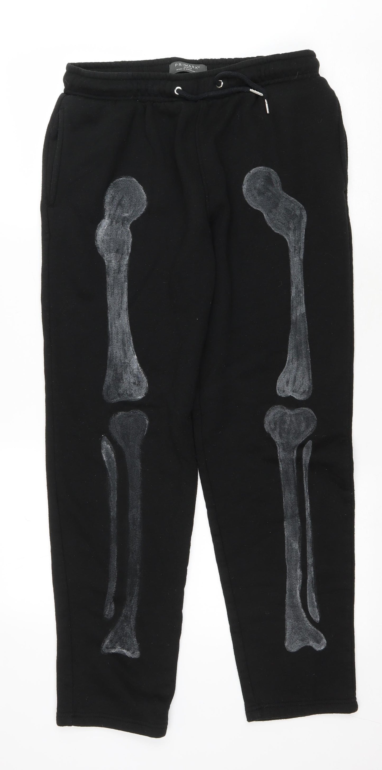 Primark Womens Black Geometric Polyester Sweatpants Trousers Size M L29 in Regular Drawstring - Bones