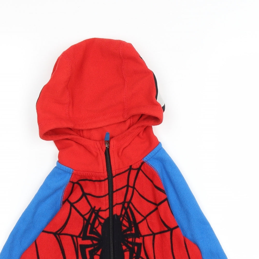 H&M Boys Red Colourblock Polyester Full Zip Hoodie Size 2-3 Years Zip - Spiderman