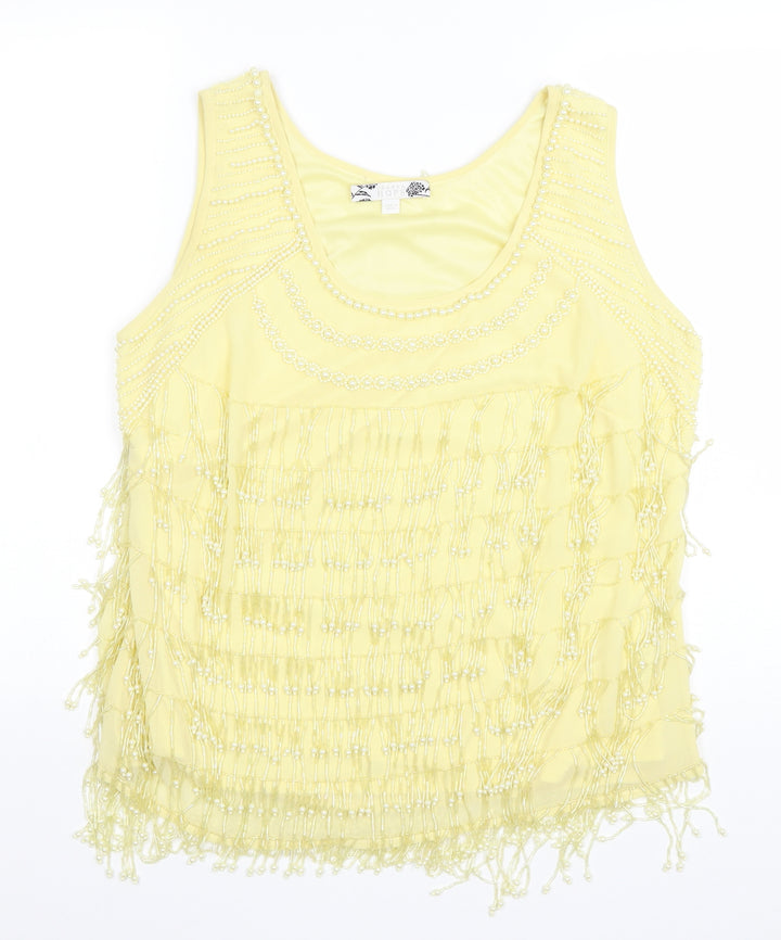 Joanna Hope Womens Yellow Polyester Basic Tank Size 14 Scoop Neck
