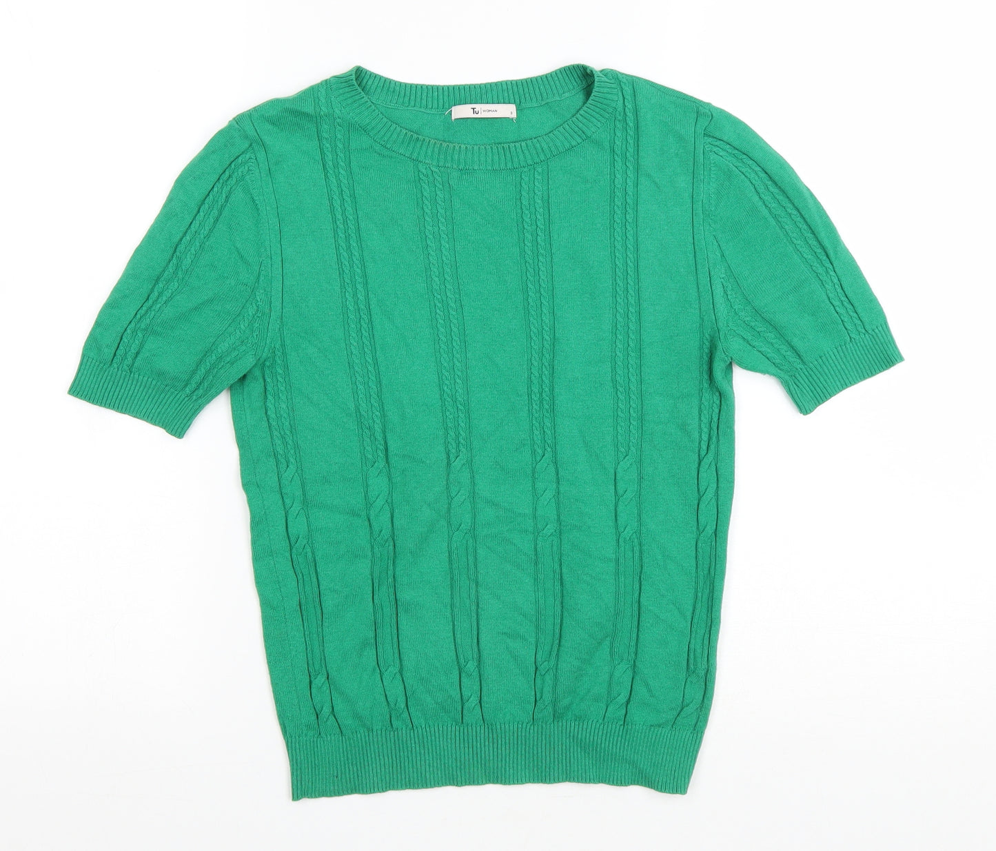 TU Womens Green Round Neck Cotton Pullover Jumper Size 8