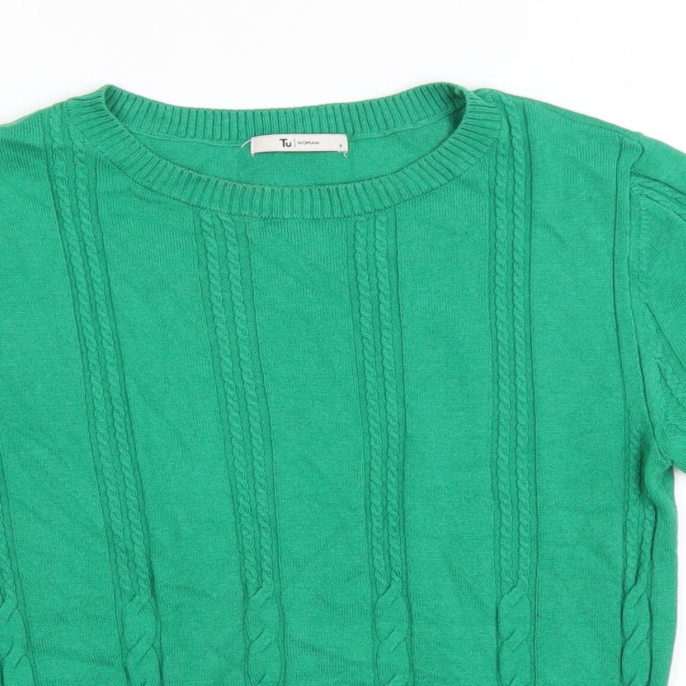 TU Womens Green Round Neck Cotton Pullover Jumper Size 8