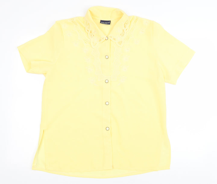 Saloos Womens Yellow Polyester Basic Button-Up Size 14 Collared