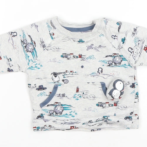 Nutmeg Baby Grey Geometric Cotton Pullover T-Shirt Size 3-6 Months Round Neck Pullover - Pengiun