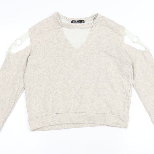 Boohoo Womens Beige Polyester Pullover Sweatshirt Size 8 Pullover - Keyhole neck