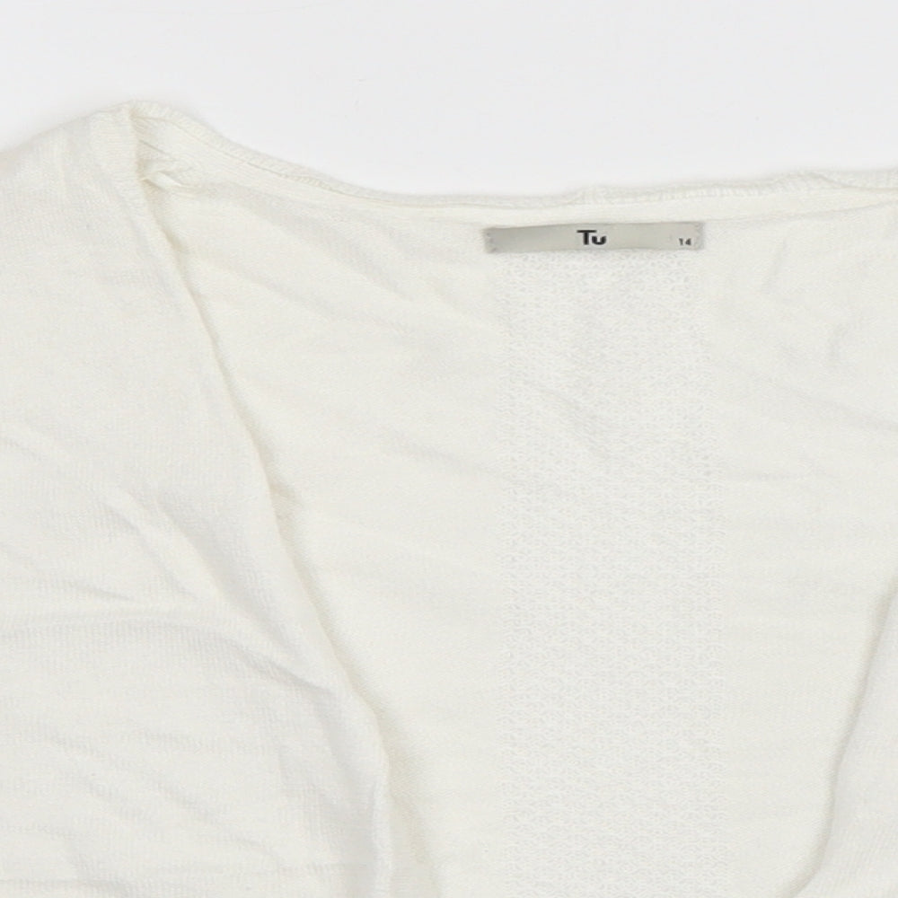 TU Womens Ivory V-Neck Cotton Cardigan Jumper Size 14