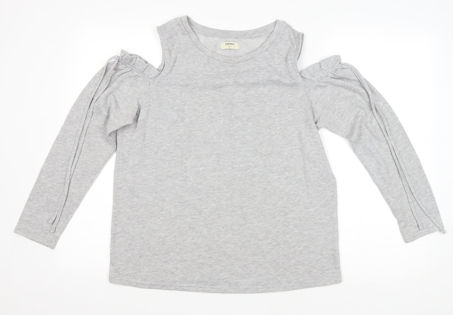 Papaya Womens Grey Polyester Pullover Sweatshirt Size 14 Pullover - Cold Shoulder