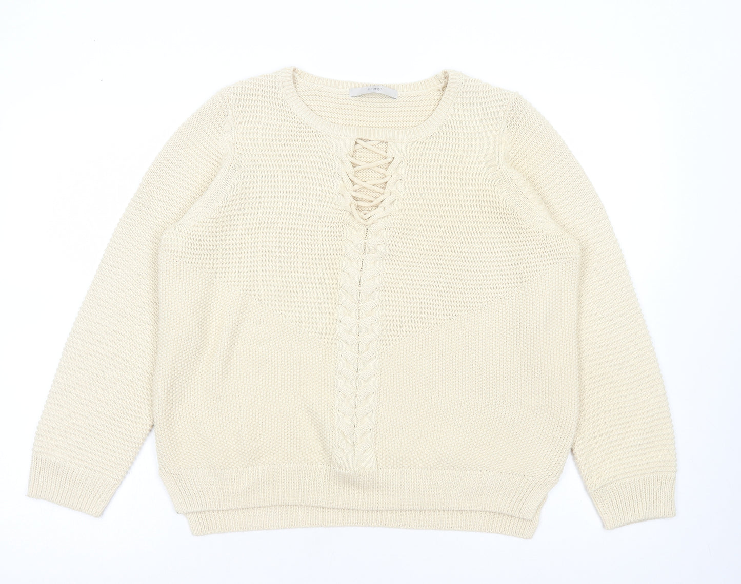 George Womens Beige Round Neck Acrylic Pullover Jumper Size 16 - Lace up detail