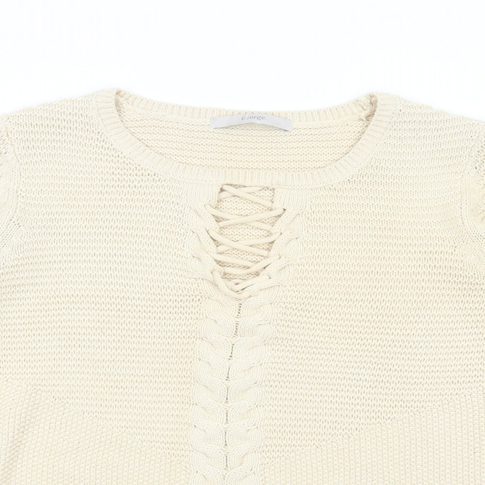 George Womens Beige Round Neck Acrylic Pullover Jumper Size 16 - Lace up detail