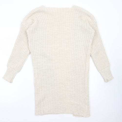 Preworn Womens Beige V-Neck Acrylic Cardigan Jumper Size S