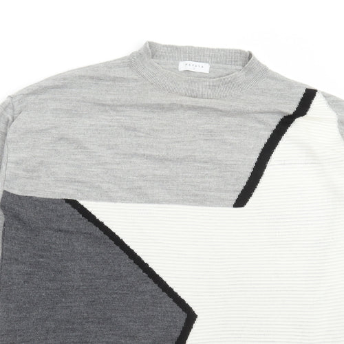 Matalan Womens Grey Round Neck Geometric Acrylic Pullover Jumper Size S - Star Print