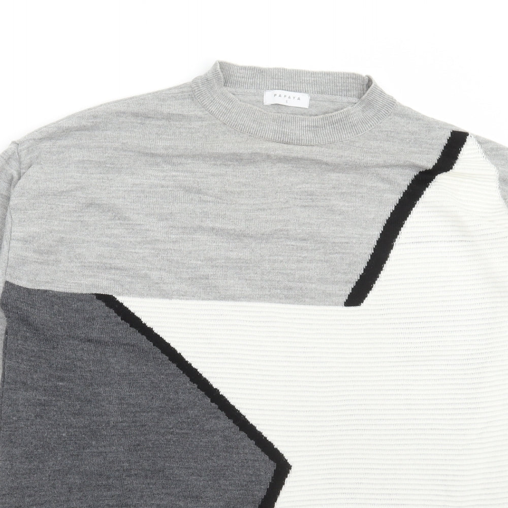 Matalan Womens Grey Round Neck Geometric Acrylic Pullover Jumper Size S - Star Print
