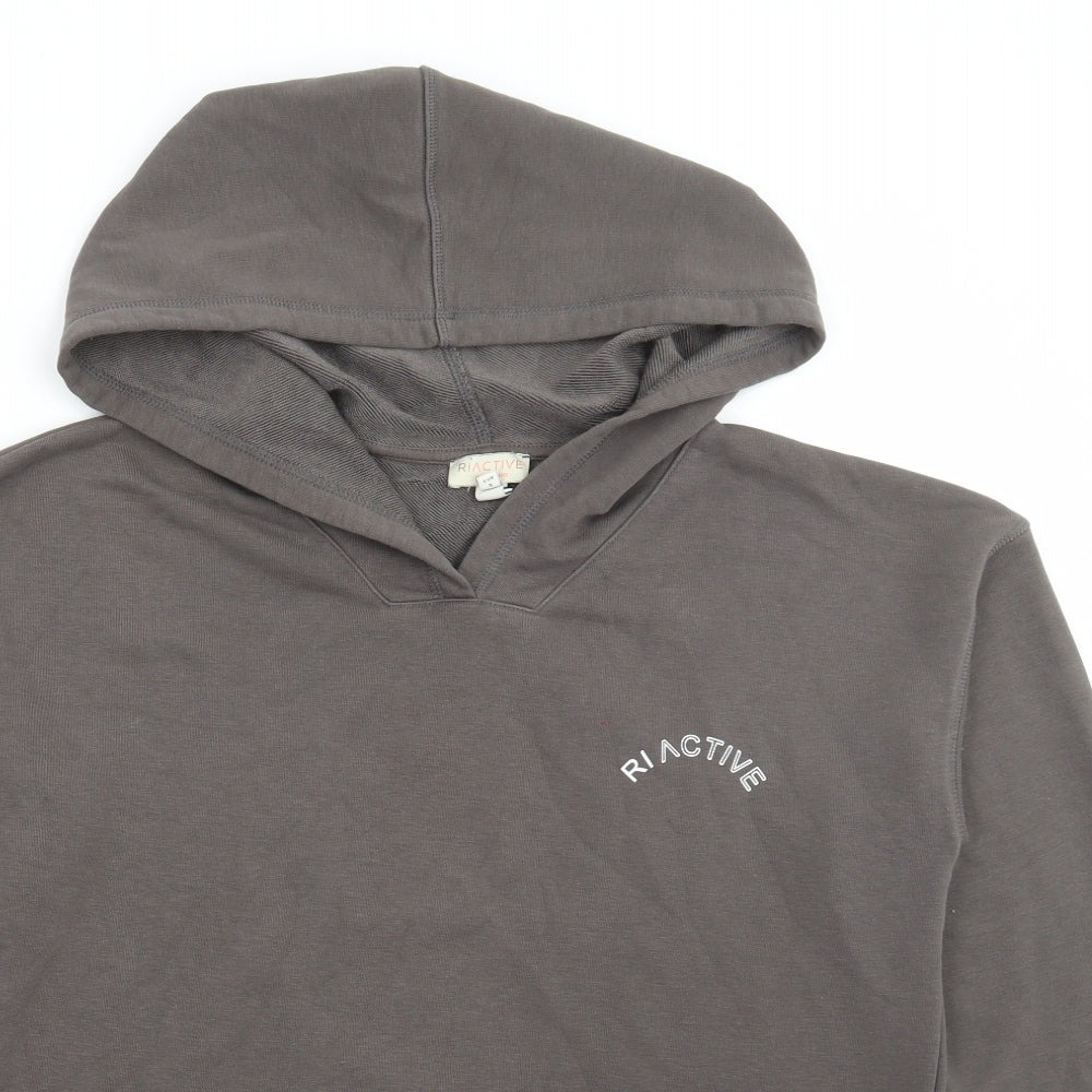 River Island Womens Grey Cotton Basic T-Shirt Size M Round Neck Pullover - Active Hoodie, RI Active, Cut out back