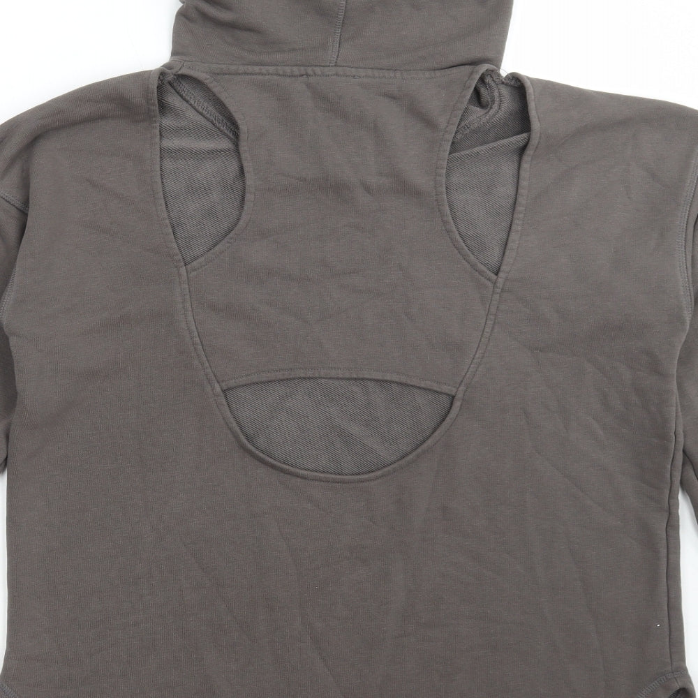 River Island Womens Grey Cotton Basic T-Shirt Size M Round Neck Pullover - Active Hoodie, RI Active, Cut out back