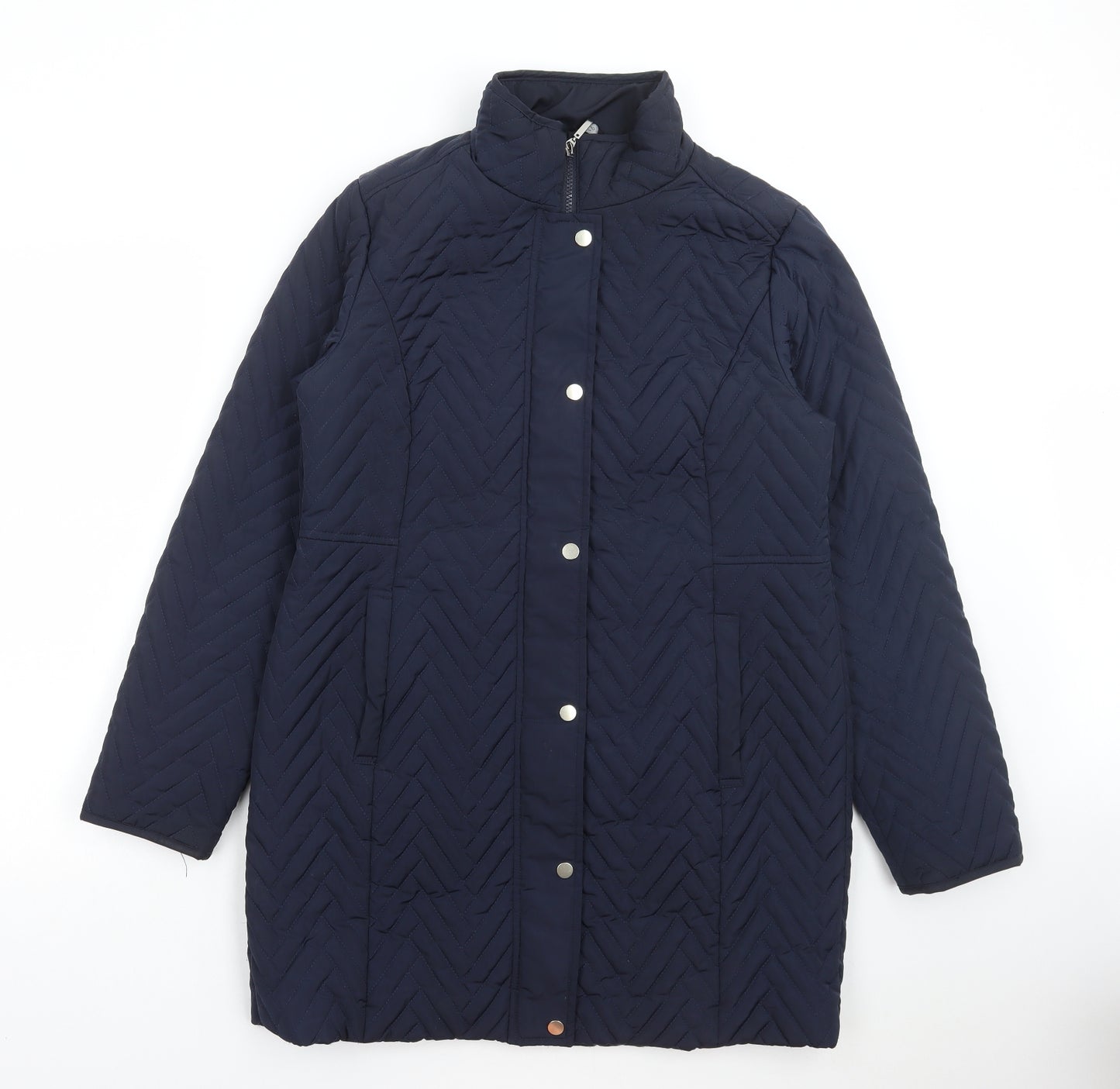 M&Co Womens Blue Quilted Coat Size 12 Zip