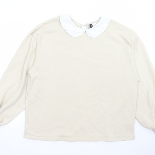 H&M Womens Beige Cotton Pullover Sweatshirt Size L Pullover