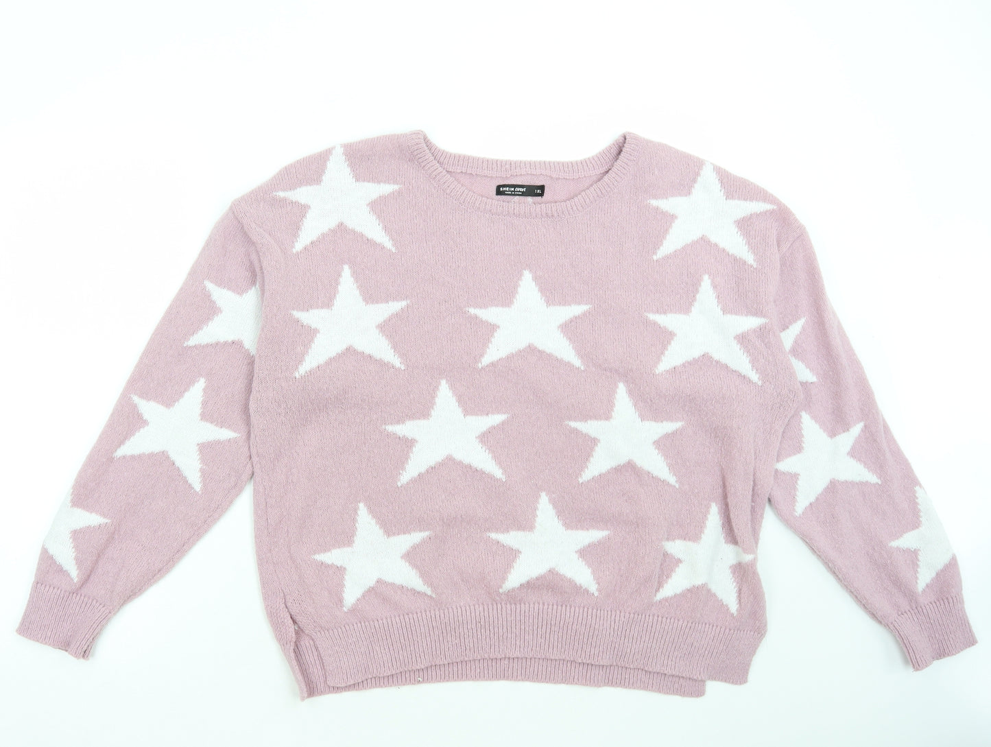 SheIn Womens Purple Round Neck Geometric Polyester Pullover Jumper Size XL - Star Print