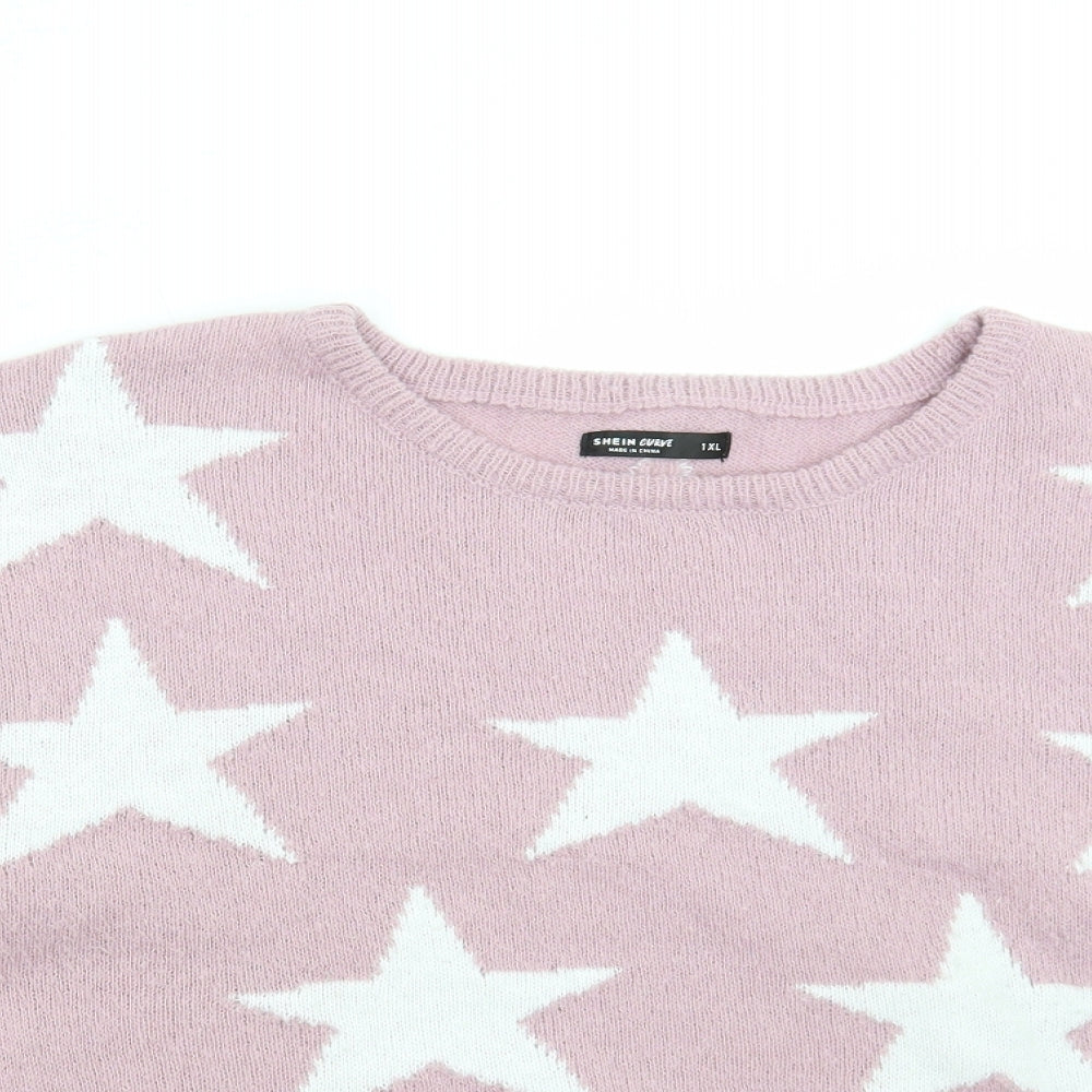 SheIn Womens Purple Round Neck Geometric Polyester Pullover Jumper Size XL - Star Print