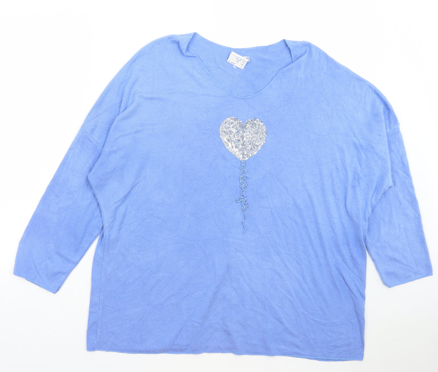 New Collection Womens Blue Viscose Basic T-Shirt Size 16 Boat Neck - Heart