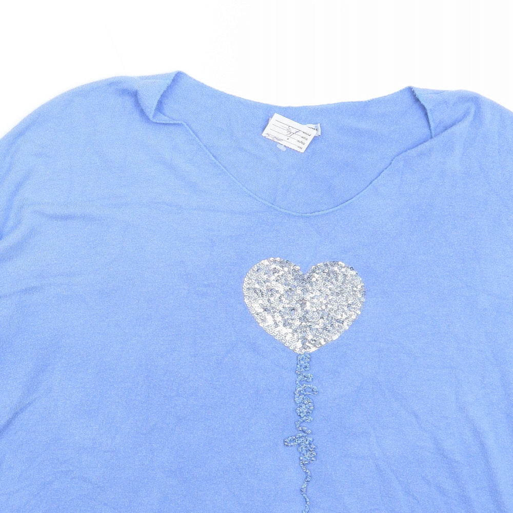 New Collection Womens Blue Viscose Basic T-Shirt Size 16 Boat Neck - Heart