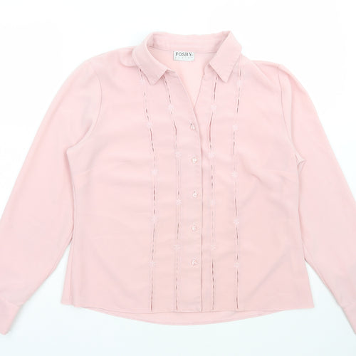 FOSBY Womens Pink Polyester Basic Button-Up Size 14 Collared