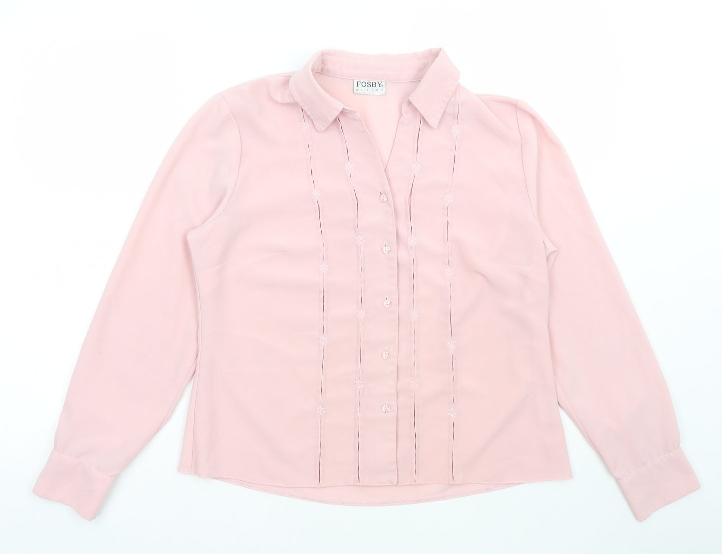 FOSBY Womens Pink Polyester Basic Button-Up Size 14 Collared