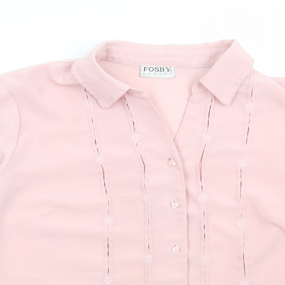 FOSBY Womens Pink Polyester Basic Button-Up Size 14 Collared