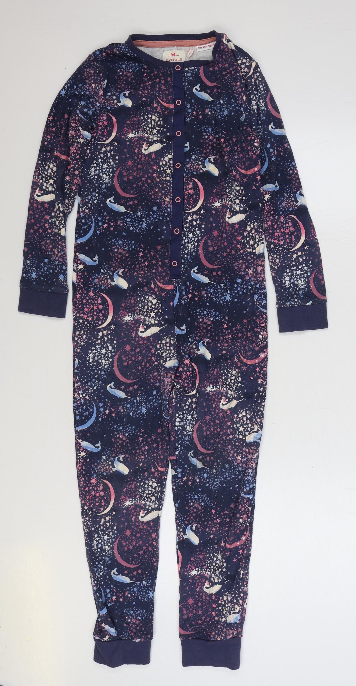 Fat Face Girls Blue Geometric Cotton Top One Piece Size 10-11 Years Snap - Narwhale Moon and Stars