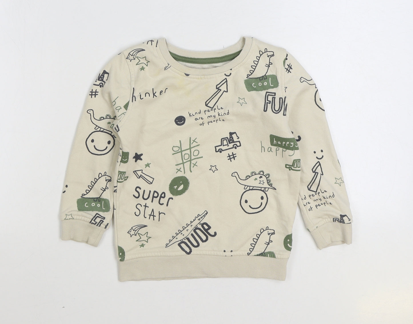 George Boys Beige Geometric Cotton Pullover Sweatshirt Size 2-3 Years Pullover - Slogan