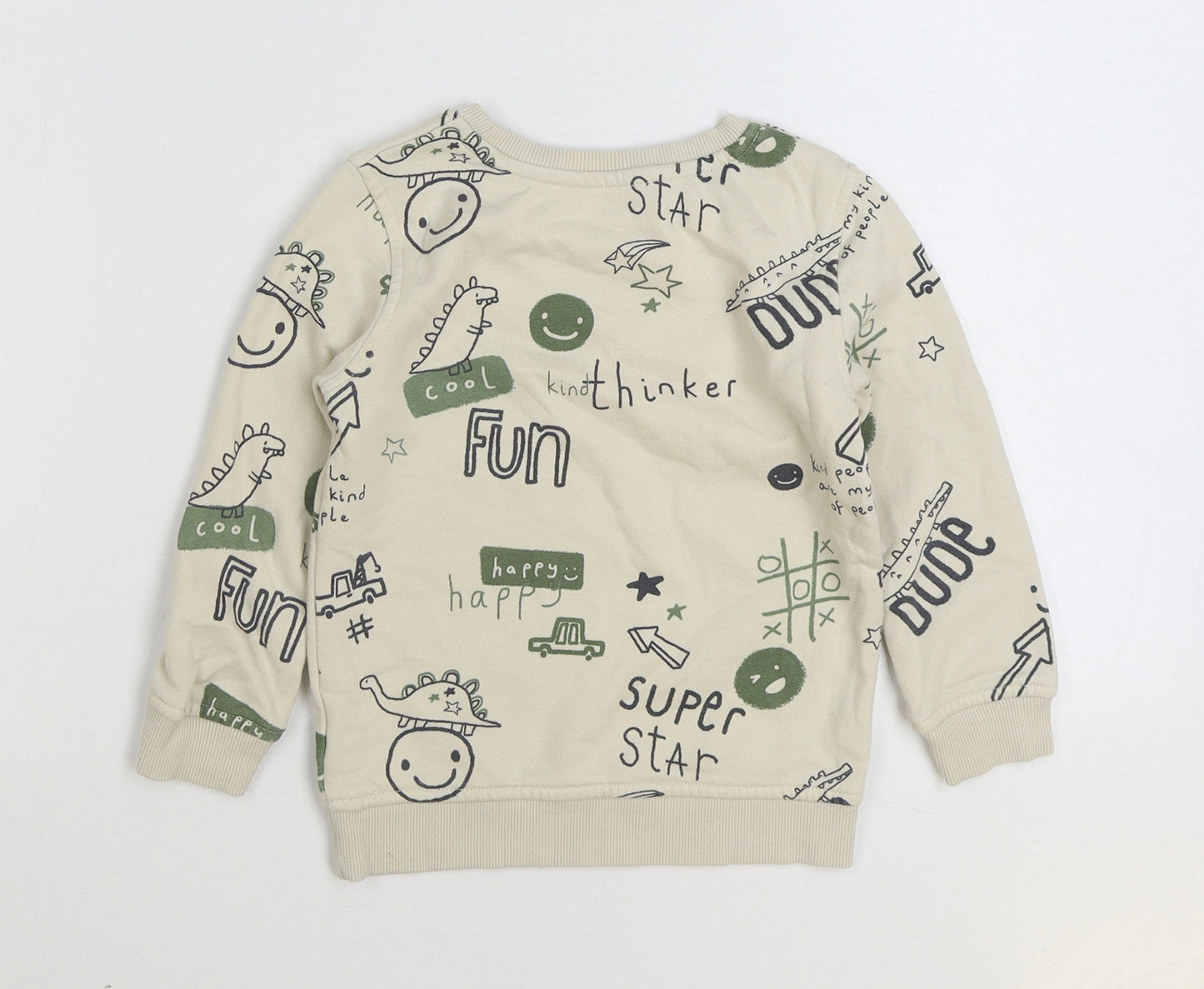 George Boys Beige Geometric Cotton Pullover Sweatshirt Size 2-3 Years Pullover - Slogan