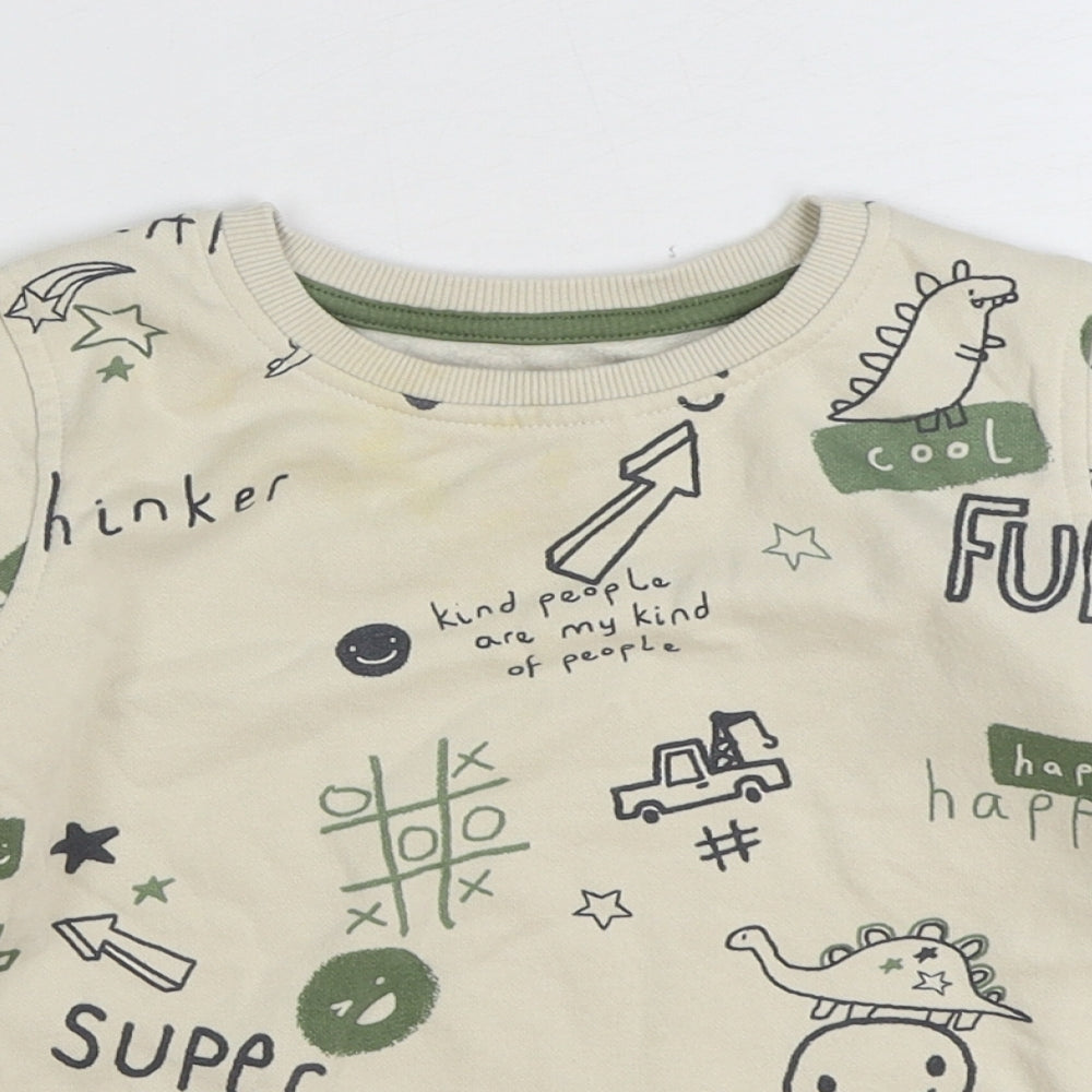George Boys Beige Geometric Cotton Pullover Sweatshirt Size 2-3 Years Pullover - Slogan