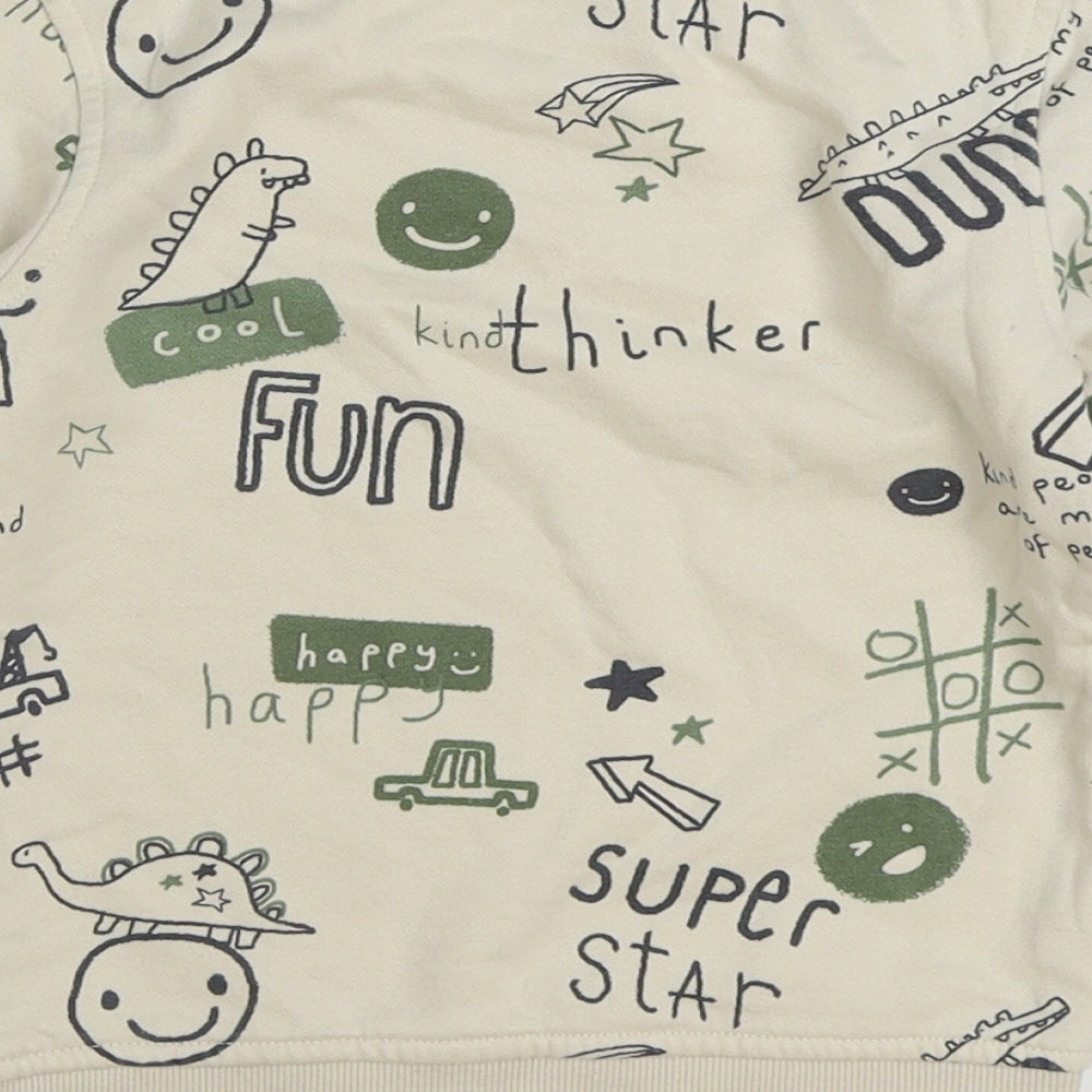 George Boys Beige Geometric Cotton Pullover Sweatshirt Size 2-3 Years Pullover - Slogan