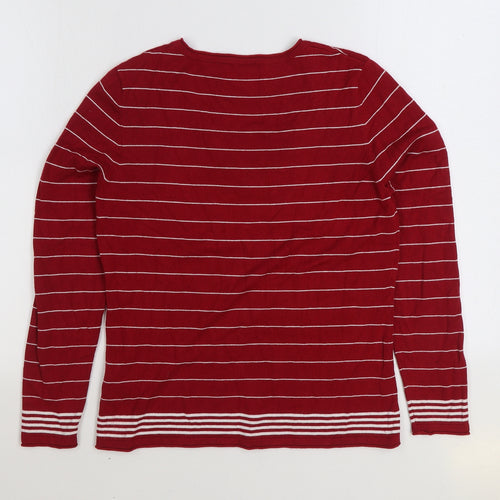 Blanca Womens Red Scoop Neck Striped Viscose Pullover Jumper Size 12