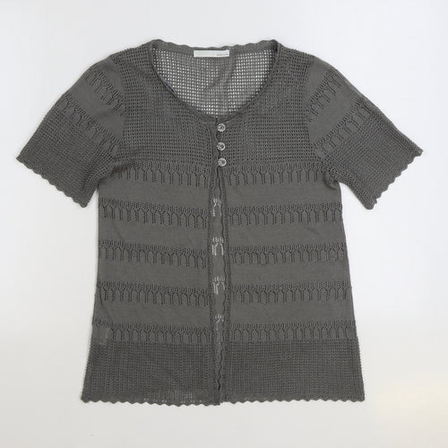 AMARANTO Womens Grey V-Neck Acrylic Cardigan Jumper Size 14