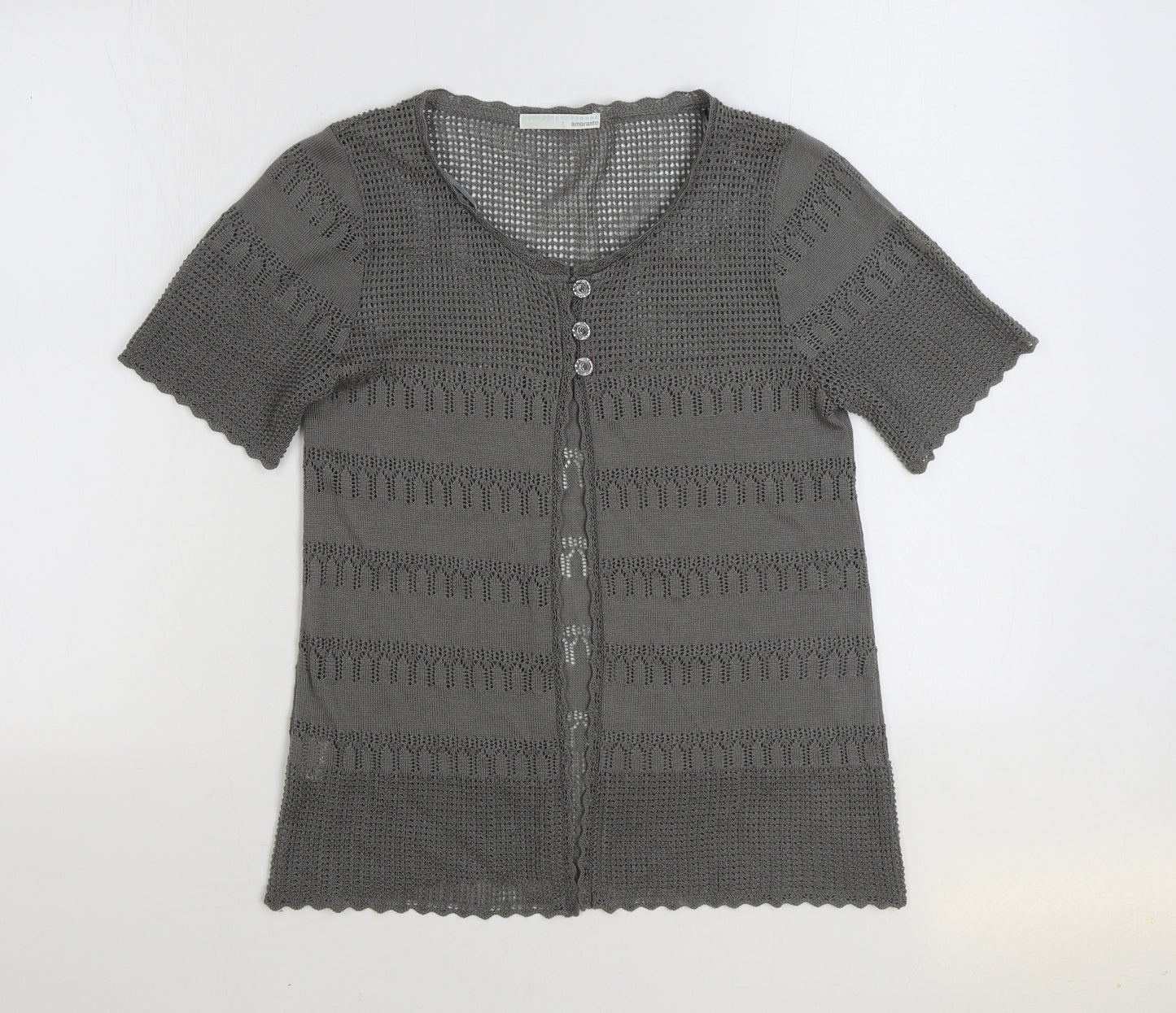 AMARANTO Womens Grey V-Neck Acrylic Cardigan Jumper Size 14