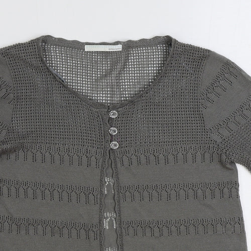 AMARANTO Womens Grey V-Neck Acrylic Cardigan Jumper Size 14