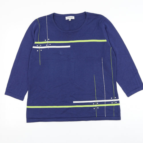 Chianti Womens Blue Round Neck Geometric Acrylic Pullover Jumper Size L