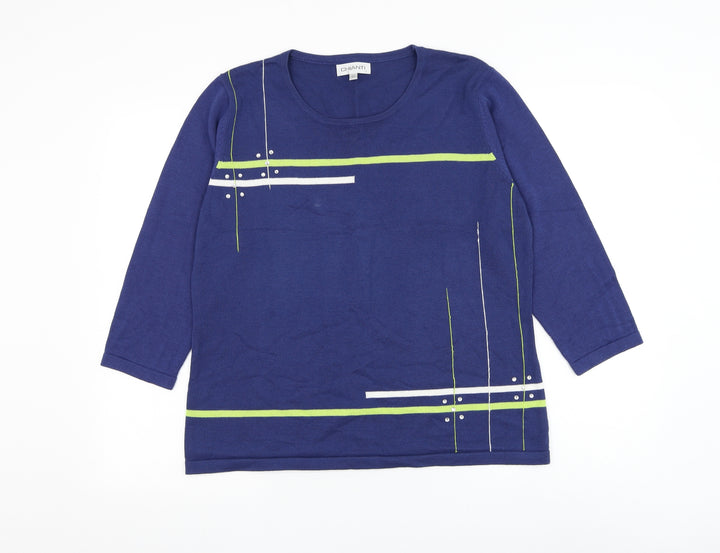 Chianti Womens Blue Round Neck Geometric Acrylic Pullover Jumper Size L