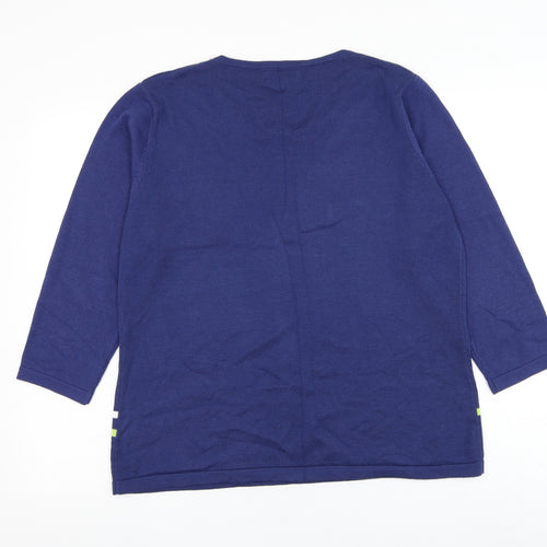 Chianti Womens Blue Round Neck Geometric Acrylic Pullover Jumper Size L