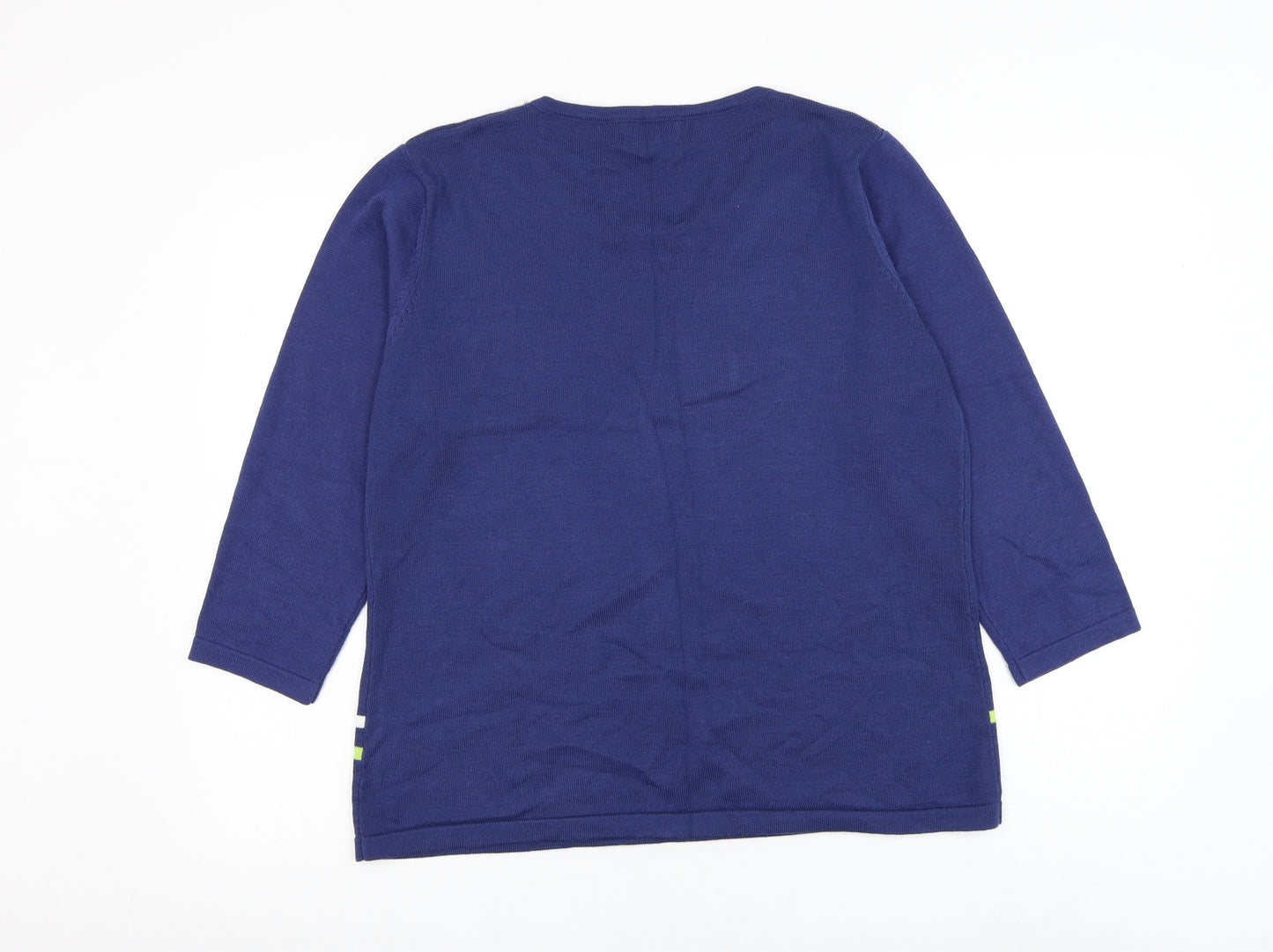 Chianti Womens Blue Round Neck Geometric Acrylic Pullover Jumper Size L