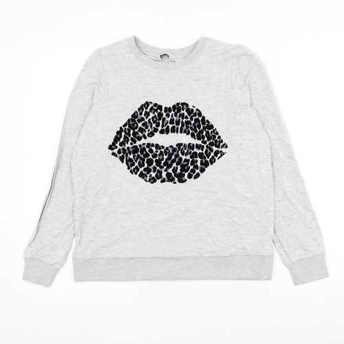 TU Womens Grey Cotton Pullover Sweatshirt Size 8 Pullover - Leopard Print Lips