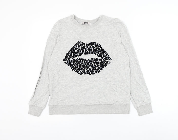 TU Womens Grey Cotton Pullover Sweatshirt Size 8 Pullover - Leopard Print Lips