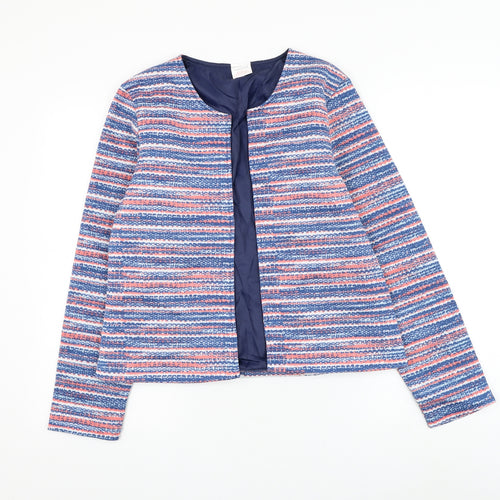 Anne De Lancay Womens Blue Striped Jacket Blazer Size S