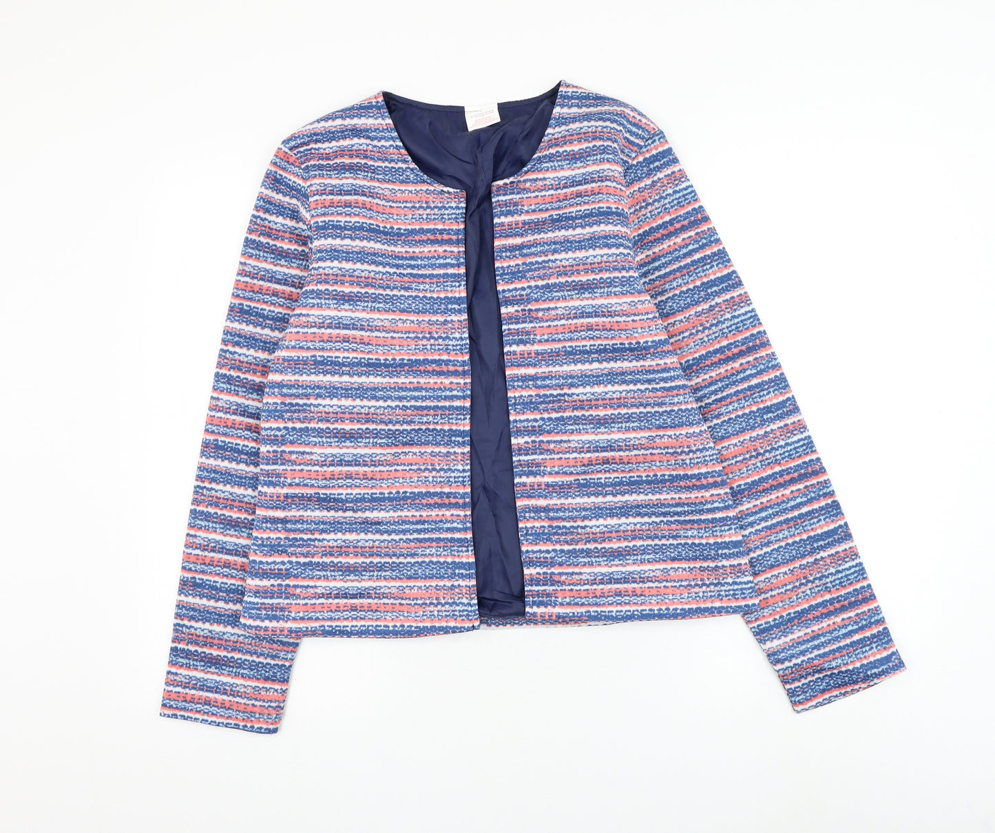 Anne De Lancay Womens Blue Striped Jacket Blazer Size S