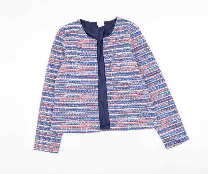Anne De Lancay Womens Blue Striped Jacket Blazer Size S