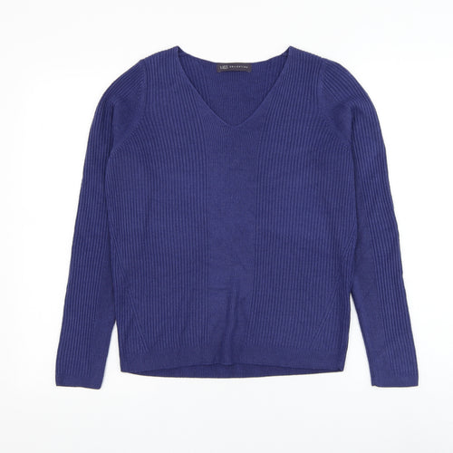 Marks and Spencer Womens Blue V-Neck Acrylic Pullover Jumper Size 10
